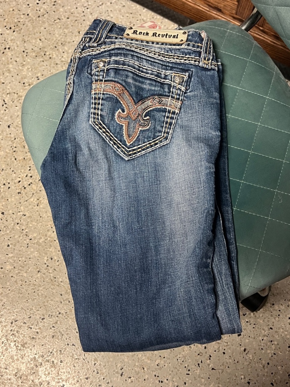 Rock Revival Women's Mid Blue Embroidered Pocket Skinny Jeans